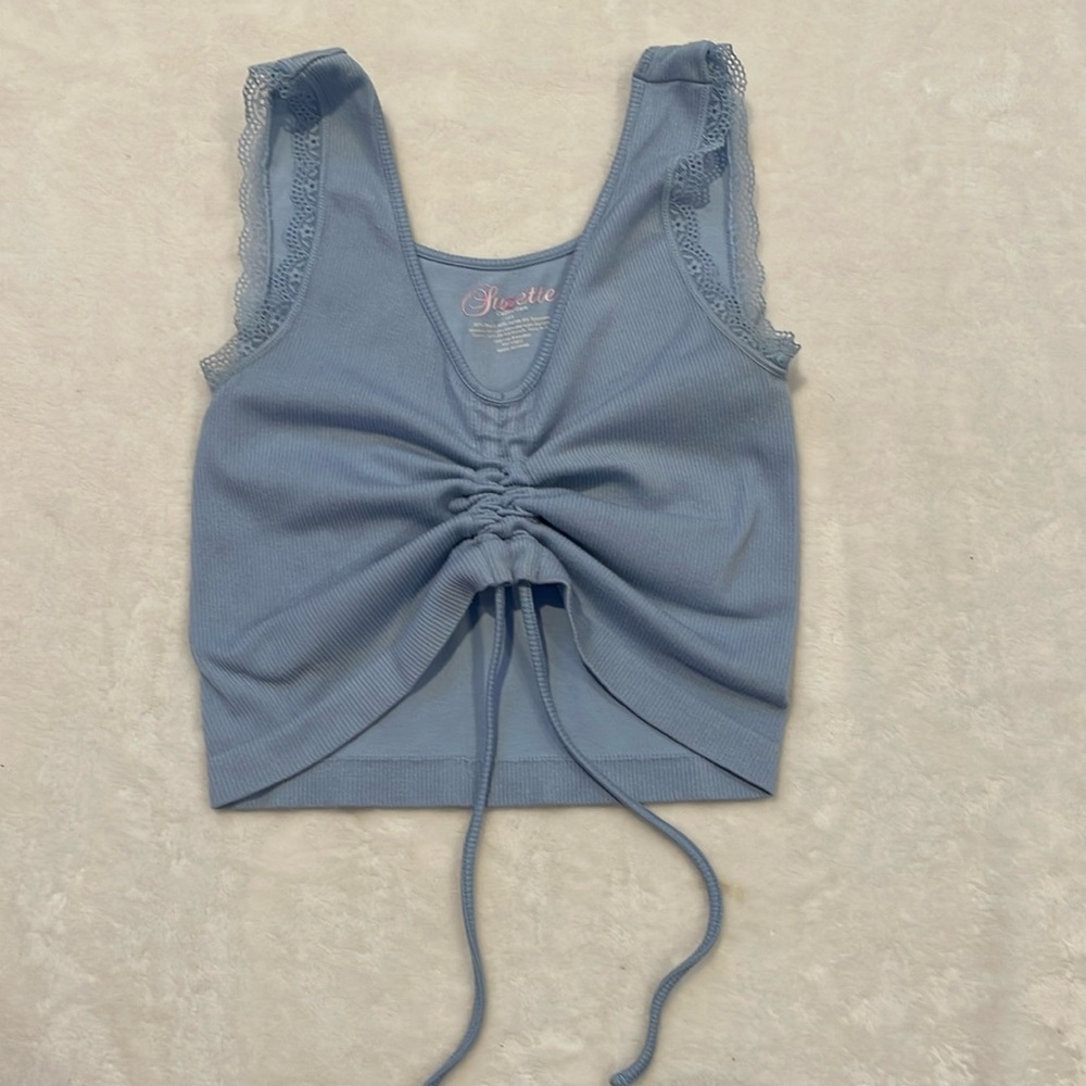 Blue, Tank top, lace edge size small